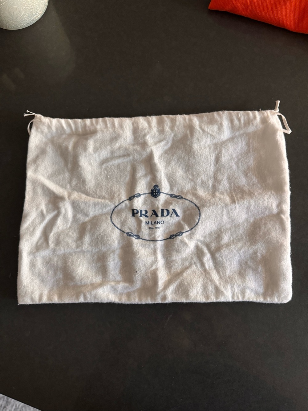 Prada Milano Drawstring Dust Bag - White with Navy Logo